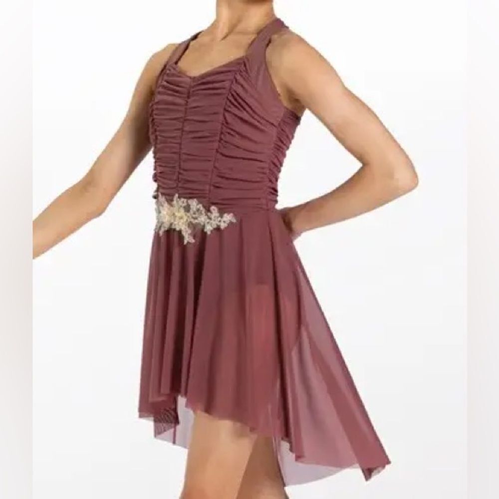 Weissman Dance costume red mauve dress beaded Touching Heaven 13434 LA adult